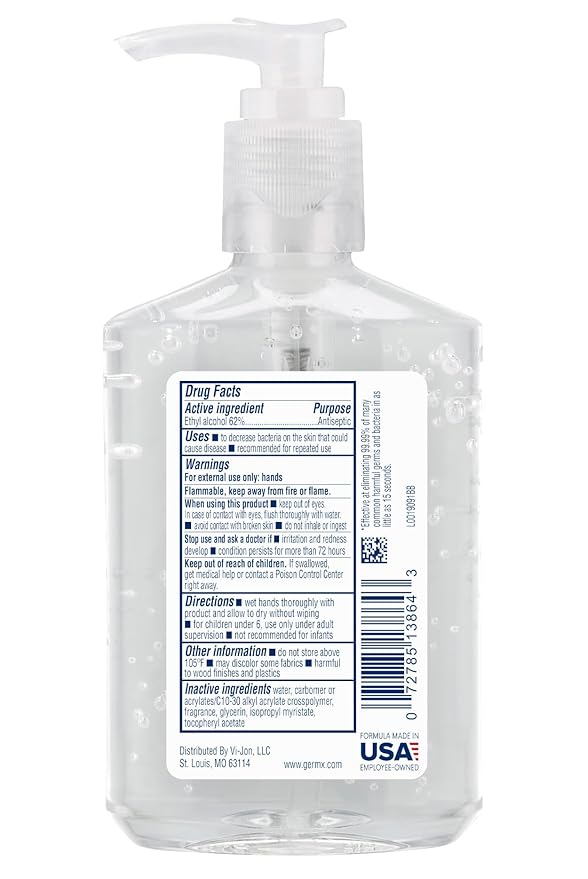 Germ-X Original Hand Sanitizer, Non-Drying Moisturizing Gel with Vitamin E, Instant and No Rinse Formula, Back to School Supplies College, 8 Fl Oz Pump Bottle (Pack of 12)