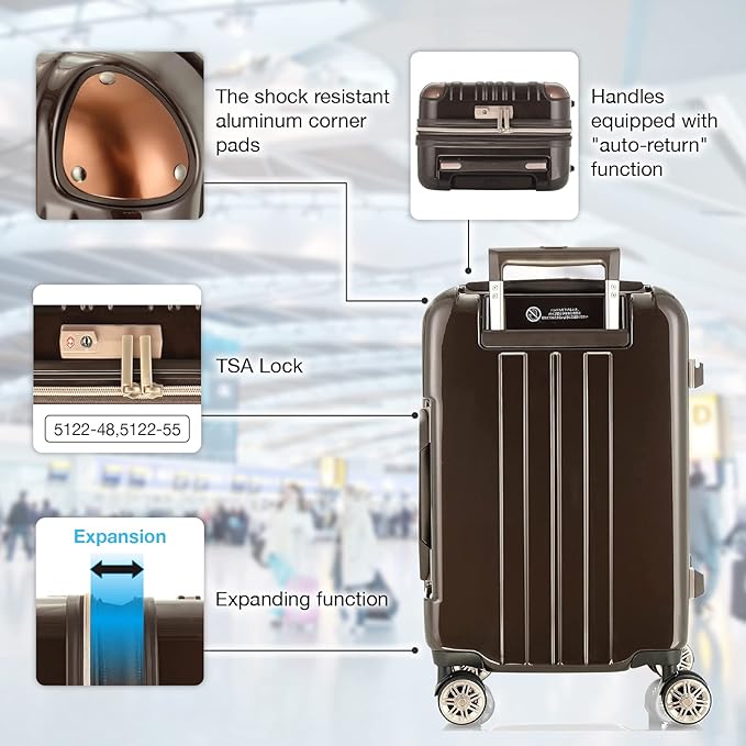 LEGEND WALKER Hardside Expandable Zipper Luggage, Carry-On, 21-inch,ChampagneGold,5122-48-CGD