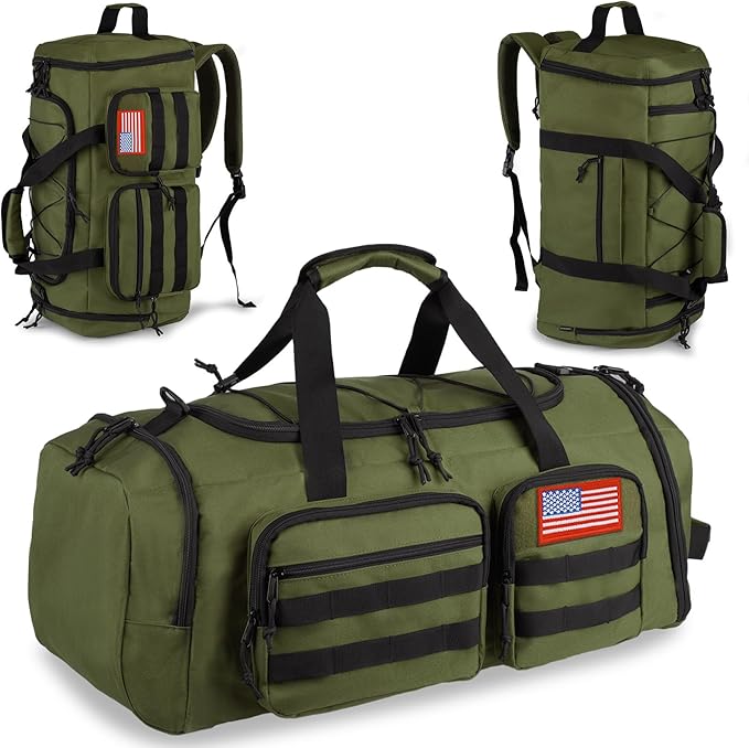 Tactical Gym Bag for Men，50L Large 3 in 1 Sports Duffle Bag with Shoes Compartment for Travel,Water Resistant Travel Backpack Weekender Overnight Bag with Wet Pocket for Women