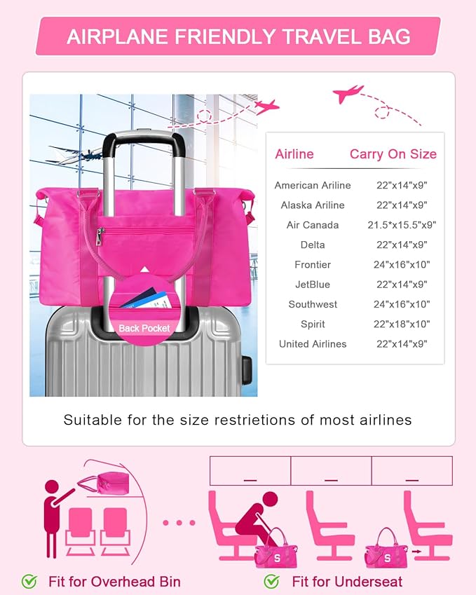 Overnight Bag for Kids Teen Girls Weekender Dance Bag Birthday Graduation Gifts,Initial Travel Duffel Bag Sports Gym Bag Personalized Weekender Bag Carry On Bags Preppy Gifts for Women(Hot Pink, S)