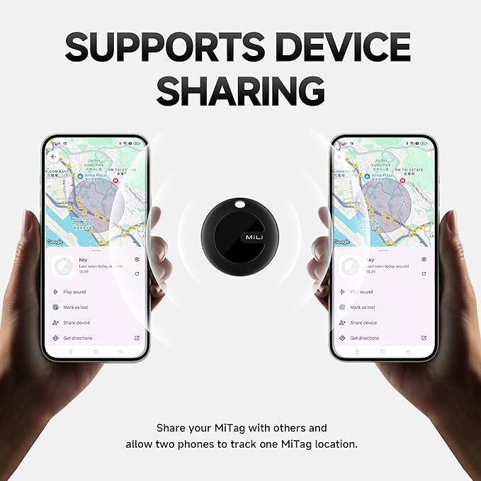 MiLi MiTag Bluetooth Tracker for Android, Google Certified Key Finder/Luggage Tracker/Item Locator, Smart Tracking Tag for Google Find My Device (Find Hub) App (BLK, 2PCS)