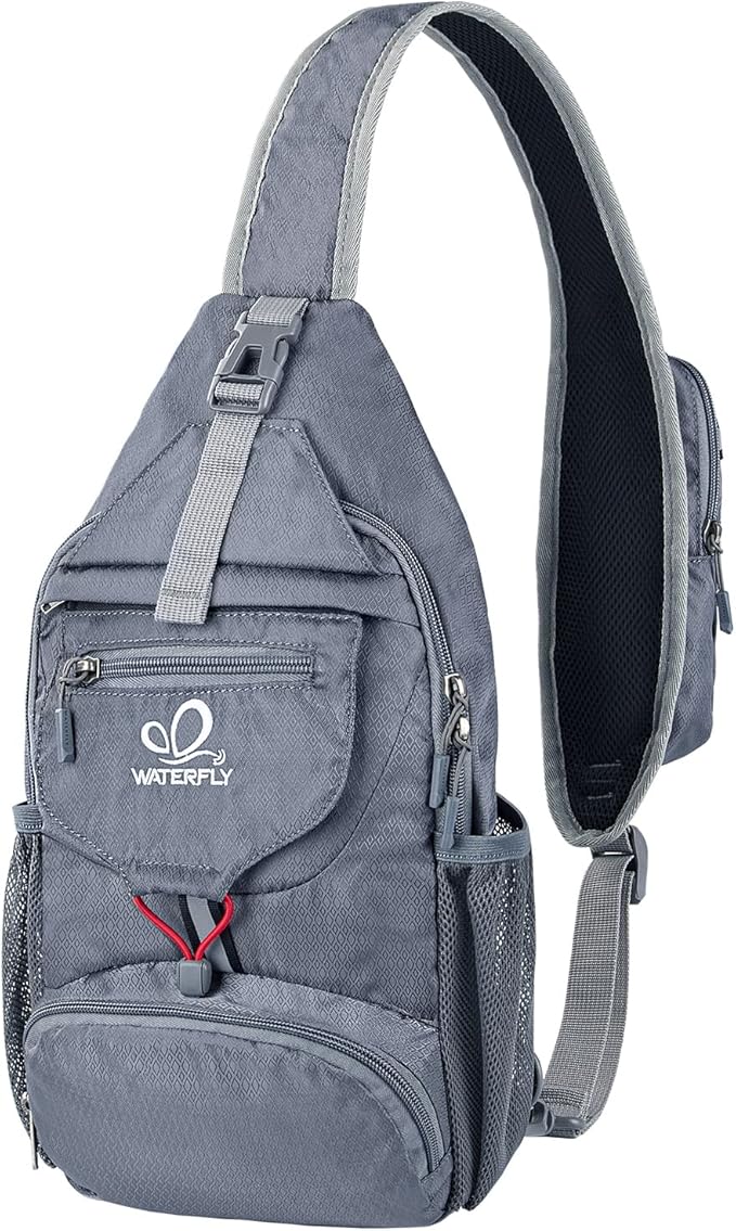 WATERFLY Packable Small Crossbody Sling Backpack Shoulder Chest Bag Daypack for Hiking Traveling