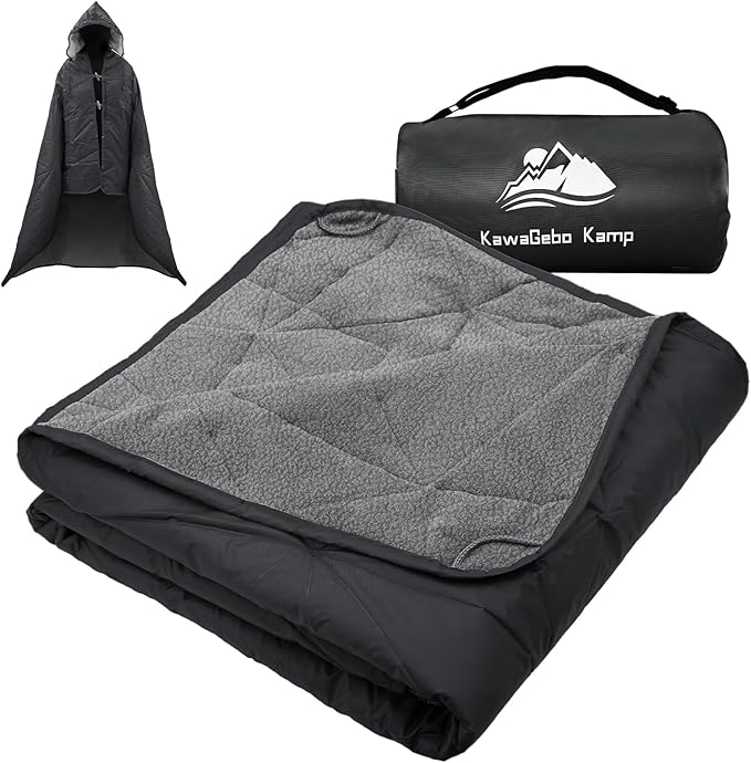 Outdoor Waterproof Blanket, Foldable Fleece Stadium Blanket for Outdoor Sports Event, Camping, Concerts, Car, Pet, Picnics - Windproof, Wearable, Machine Washable 80" x 58"
