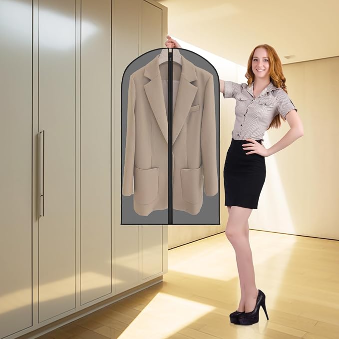 Zilink Clear Suit Bags for Closet Storage and Travel 43" Hanging Suit Covers for Closet Garment Bags for Clothes, T-Shirt, Suits, Coats, Jackets - Black, 8 Pack