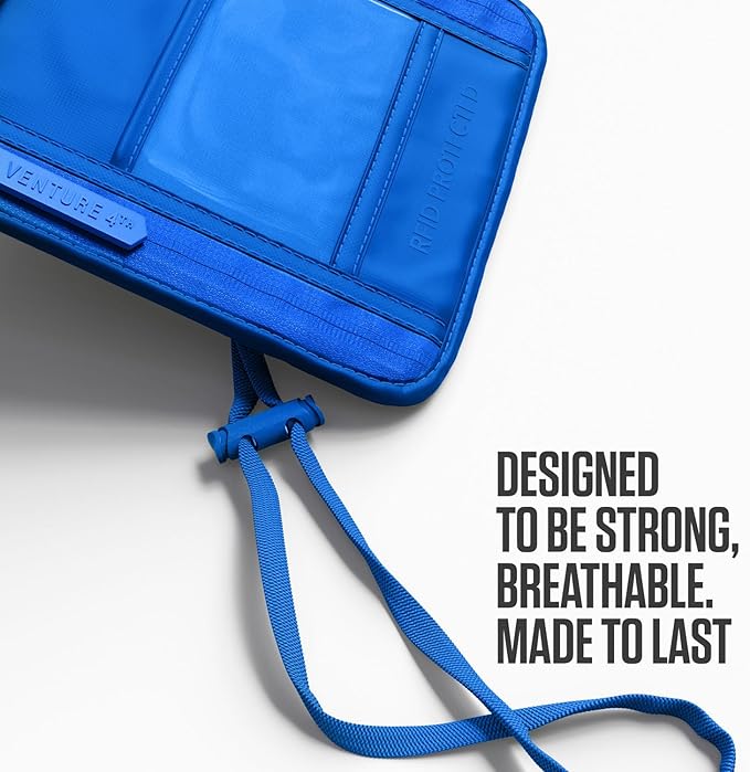 VENTURE 4TH Passport Holder Neck Wallet with RFID Blocking Nylon Lining - Hidden Neck Pouch for Travel (Sleek Blue)