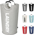DOKEHOM 90L Large Laundry Basket, Collapsible Laundry Bag, Freestanding Tall Clothes Hamper, Foldable Washing Bin (Grey)
