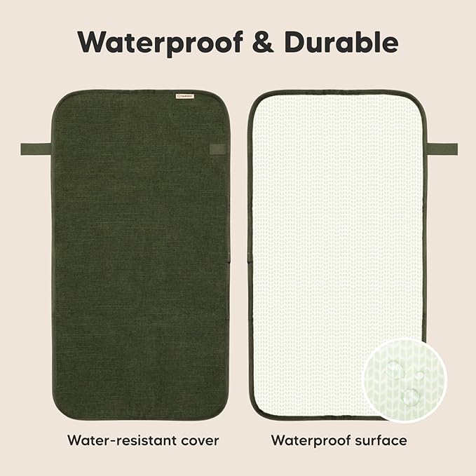KeaBabies Portable Diaper Changing Pad, Easy Wipe Clean - Foldable Waterproof Baby Changing Mat for Diaper Bag, Compact, Lightweight, 25x13 Baby Changer Travel Essential, Machine Washable (Dark Olive)
