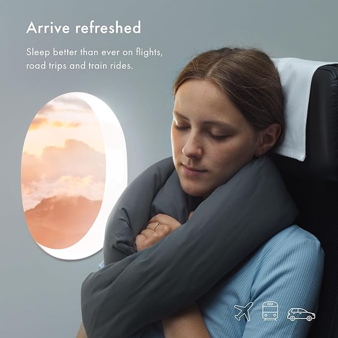 Huzi Infinity Pillow - Travel Neck Pillow - Versatile Soft 360 Support Scarf - Machine Washable - Home Travel Flight Road Trips Airplane Sleeping (Midnight Grey)