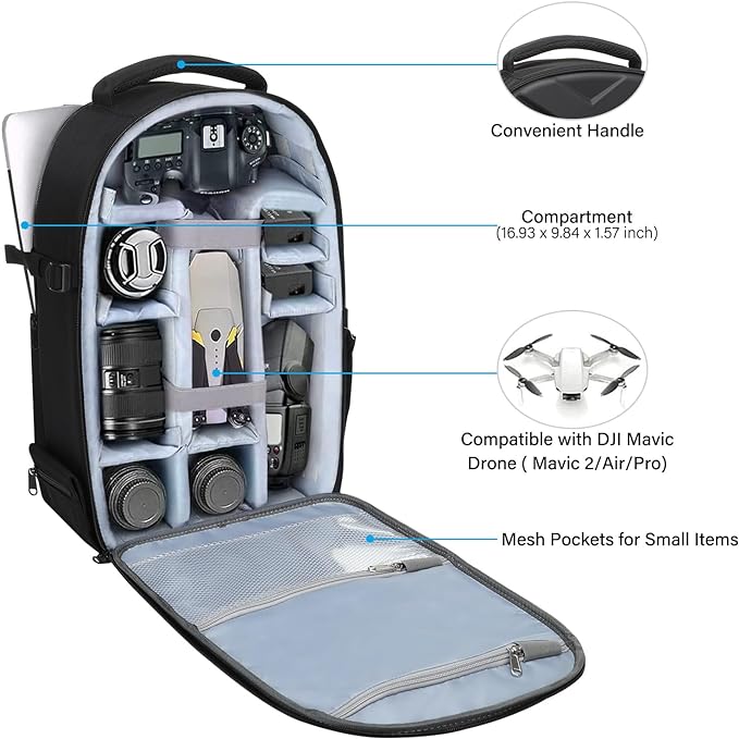MOSISO Camera Backpack, DSLR/SLR/Mirrorless Photography Camera Bag Waterproof Artistic Geometric Hardshell Case with Tripod Holder&15-16 inch Laptop Compartment for Canon/Nikon/Sony, Black