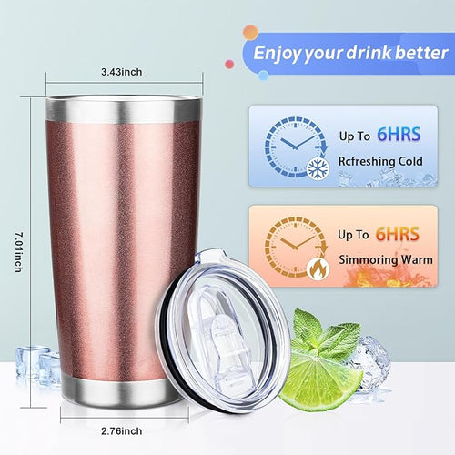 20oz Tumbler with Straw and Brush, Stainless Steel Vacuum Insulated tumbler, Double Wall Insulated Coffee Tumbler for Outdoor, Home, Travel,Office (Rose Gold,8pcs)