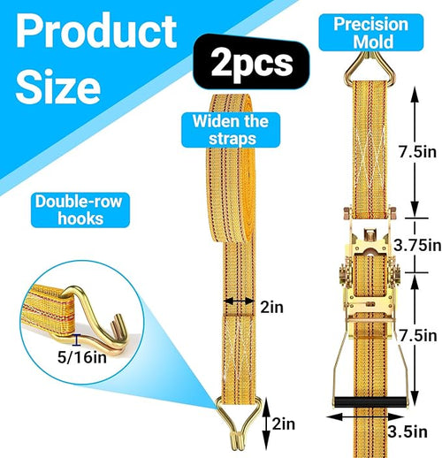 2Pack Ratchet Straps Heavy Duty, 2” 32Ft Tie Down Straps Ratchet, Tie Down Ratcheting with Double J Hook, 4000 LB Break Strength Cargo Strap Ratcheting for Moving, Trailers, Motorcycles and Car Roof