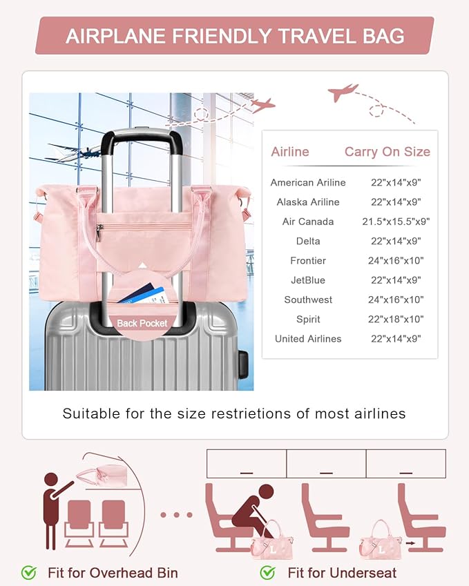 Initial Travel Duffel Bag Sports Gym Bag for Girls Teen Birthday Gifts,Pink Personalized Weekender Bag Carry On Tote Bags for Women Men,Waterproof Overnight Luggage Bag with Trolley Sleeve(Letter L)