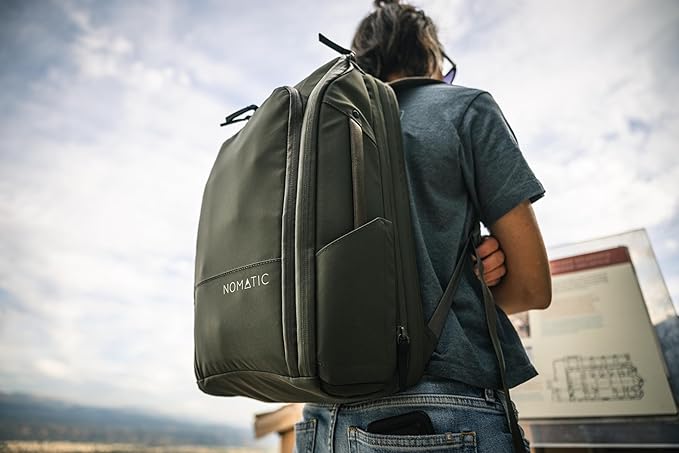 NOMATIC 14L Travel Pack - Water Resistant Laptop Bag - TSA-Ready Expandable Backpack (Olive)