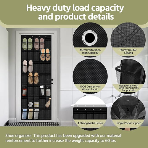 35 Pocket Over the Door Shoe Organizer,Reusable Breathable Large Mesh Bag Men's & Women's Sneaker Organizer,Shoe Organizer for Kids,Hanging Shoe Storage Hanging Bag (Black)