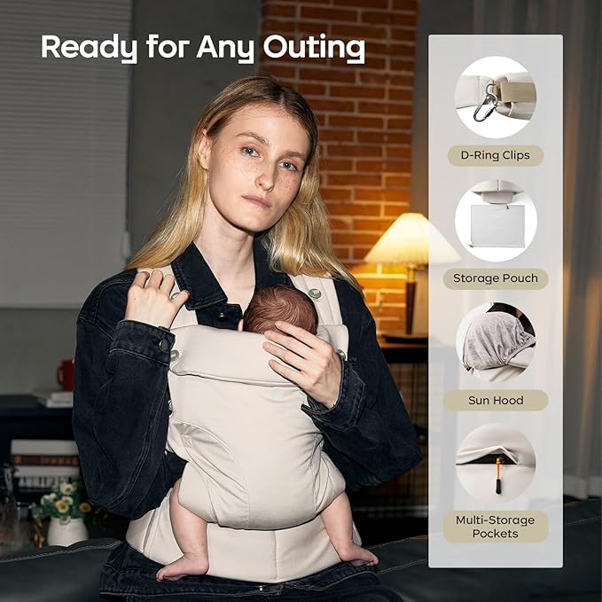 Bc Babycare CocoonGo Baby Carrier – CloudTouch Soft & Ergonomic Baby Carrier for 7–44 lbs | Easy to Wear, Adjustable Fit, Travel-Ready, Machine Washable (Light Beige)