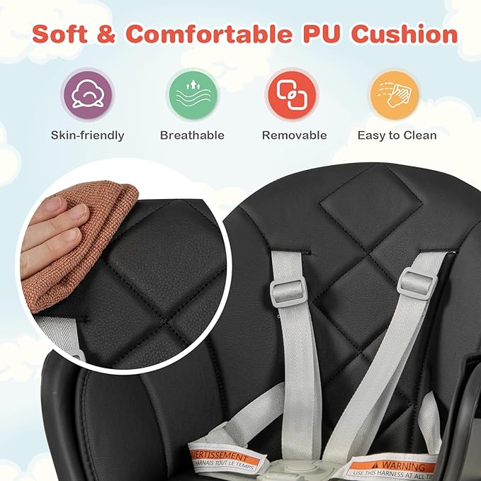 HONEY JOY Baby High Chair, 6 In 1 Convertible Wooden Highchair for Babies and Toddlers/Toddler Chair/Bar Stool, Removable Double Tray & Reversible Footrest, Safety Harness for Infant Boys Girls(Black)