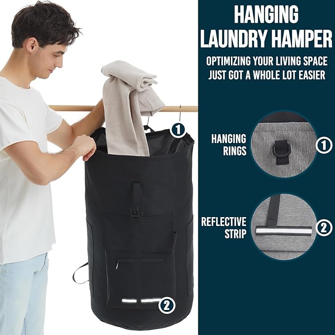 Laundry Bag Extra Large 115L, Laundry Backpack Bag, Laundry Bags Extra Large Heavy Duty, Laundry Bag with Straps, Clothes Hamper Bags with 4 Pockets, College Laundromat Backpack for Dorm Room