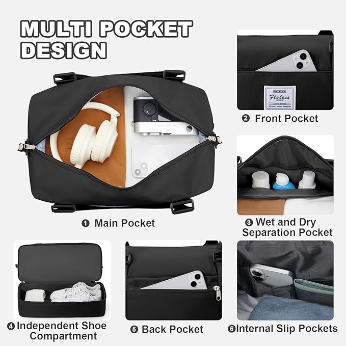 Travel Duffel Bag, Sports Tote Gym Bag, Shoulder Weekender Overnight Bag for Women
