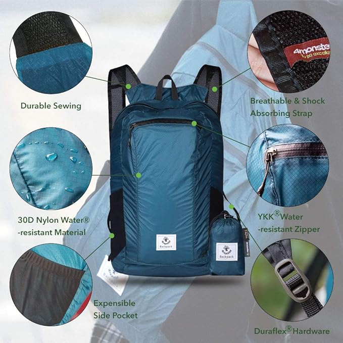 4Monster Hiking Daypack,Water Resistant Lightweight Packable Backpack for Travel Camping Outdoor