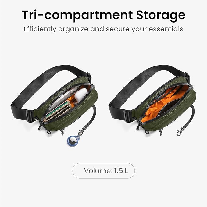 tomtoc 1.5L X-Pac Sling Bag with RFID Blocking, Crossbody Bag Minimalist Chest Shoulder Pack for Men/Women, Water-resistant Lightweight Casual Funny Pack for Travel, Daily Commute