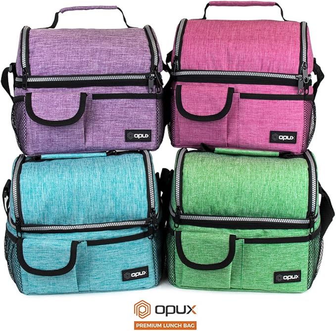 OPUX Lunch Box for Men, Adult Lunch Box Cooler, Insulated Lunch Bag Women, Dual Compartment Lunchbox for Work, Leakproof Double Decker Lunch Bag, Soft Lunch Pail Tote Boys Girls Kids School, Teal Blue