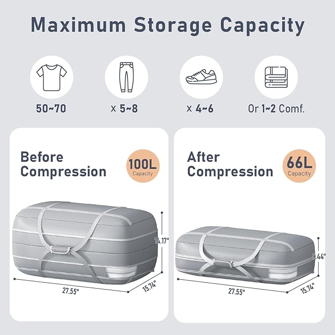 DIMJ Compression Moving Bags - Extra Large Heavy Duty Comforter Storage Bag with Window, Packing Totes With Strong Handles & Zipper, Space Saving Box Containers For Blanket, Clothes, Bedding, 2 Pack