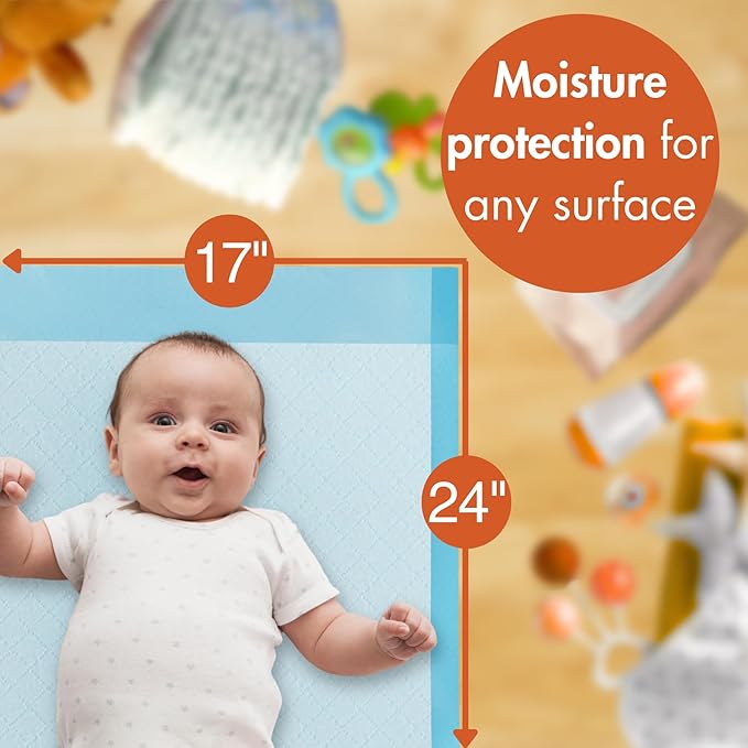 Caring Disposable Underpads, Baby Changing Liner Pads, Light Absorbency, 17 x 24 in, 300-Pack