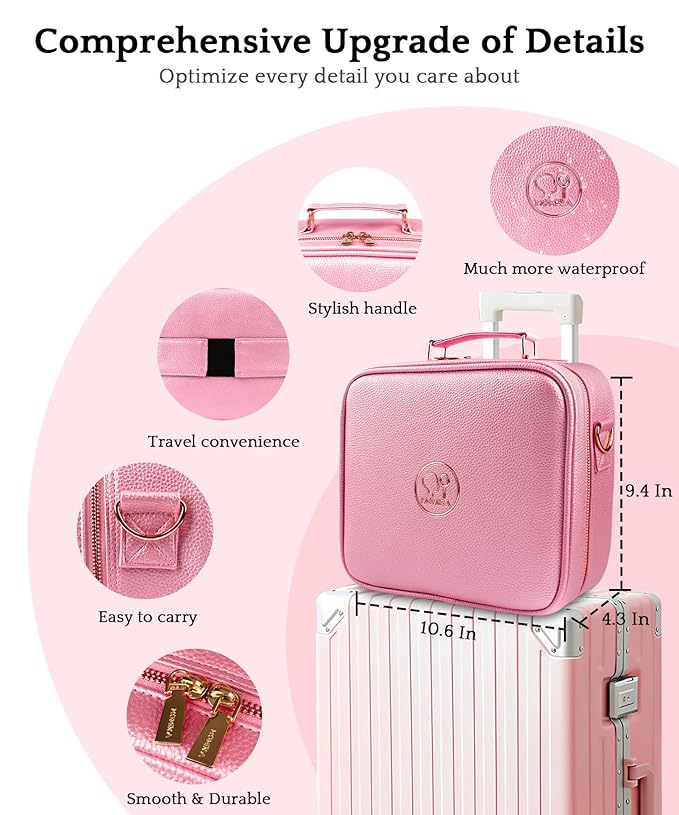 MOMIRA Travel Makeup Bag Cosmetic Bag with Lighted Mirror, Adjustable Brightness in 3 Color Scenarios/Detachable makeup mirror, All-round Upgrade, Waterproof, Gift for Women -Phosphor