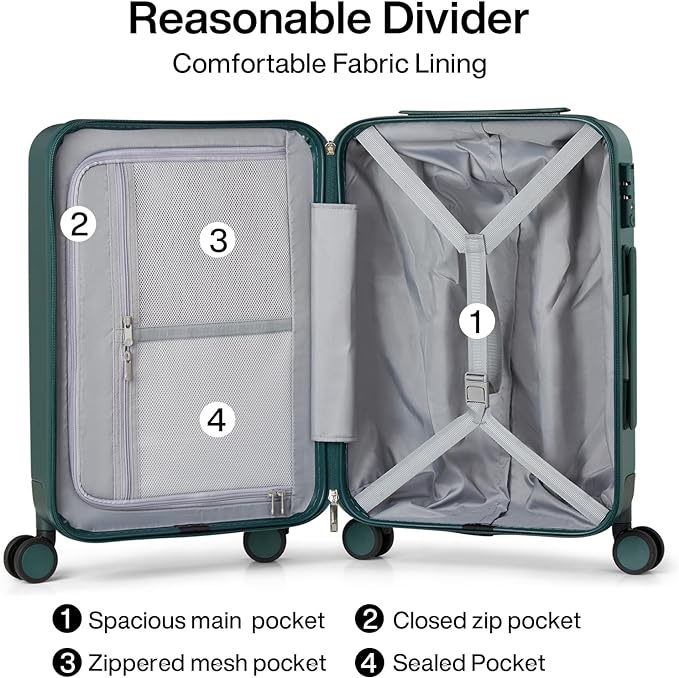 Hanke Luggage Sets 2 Piece with Spinner Wheels, 20/28 Inch Hard Shell Suitcases Set TSA Approved Luggage Travel Rolling Large Luggage(Blackish Green)