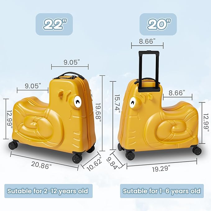 Kids Ride-on Luggage with Spinner Wheels Suitcase, Kid's Ride-On Suitcase Help Your Child Relax, Carry On Trolley Luggage with Password Lock (Orange, 22 inches)