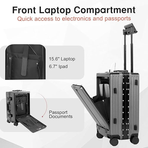 24 Inch Check-In Luggage Aluminum Frame Zipperless Luggage, Hard Shell Suitcase TSA Approved Checked Luggage, ABS+PC Lightweight Zipperless Suitcase with Spinner Wheels (Grey)