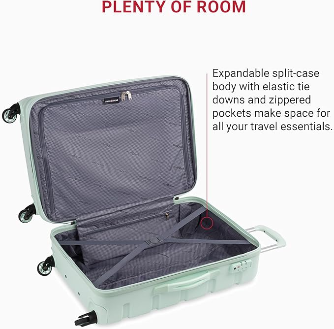 SwissGear 7366 Hardside Expandable Luggage with Spinner Wheels, Clearly Aqua, Checked-Medium 23-Inch