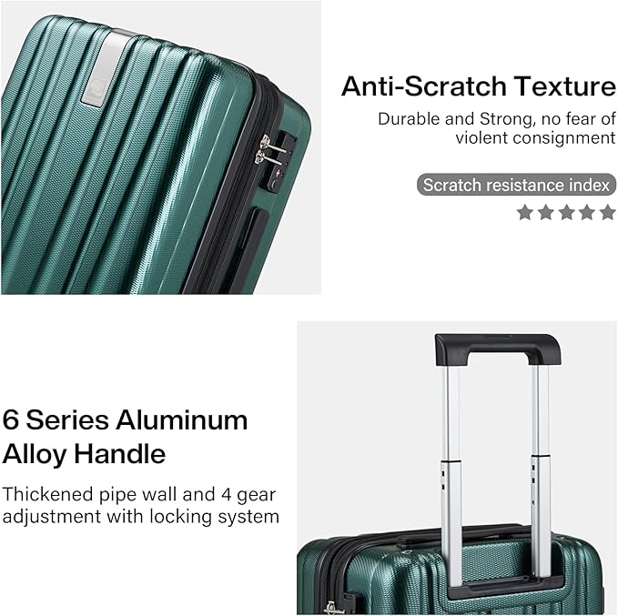 Hanke 20 Inch Expandable Carry on Luggage 22x14x9 Airline Approved Lightweight PC Hard Shell Suitcases with Wheels Travel Luggage Rolling Suitcase Travel Luggage Bag for Weekender(Blackish Green)