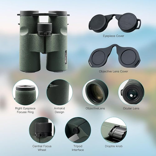 10x42EDII Compact Binoculars for Adults – High-Powered BAK4 Prisms, Diamond White Coating, Waterproof & Fogproof, Rubber Armored – Ideal for Bird Watching, Hunting, Travel, Outdoor Sports