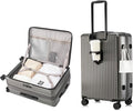HotWay 20 Inch Expandable Carry On Luggage with Cup Holder, Hardside TSA Approved Luggage with Spinner Wheels, Top Opening Suitcase For Travel, Gray