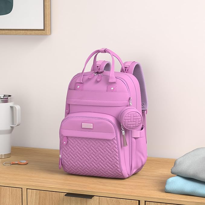 BabbleRoo Diaper Bag Backpack - Baby Essentials Travel Tote - Multi Function Water Resistant Diaper Bag, Travel Essentials Baby Bag with Changing Pad, Stroller Straps & Pacifier Case - Unisex, Purple