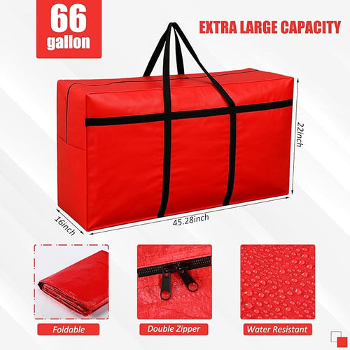 4 Pcs 66 Gallon Large Moving Bags with Zipper and Handles Foldable Storage Duffle Bags Heavy Duty Extra Large Totes for College Dorm Travel Clothes Blankets Bedding Moving (Red)