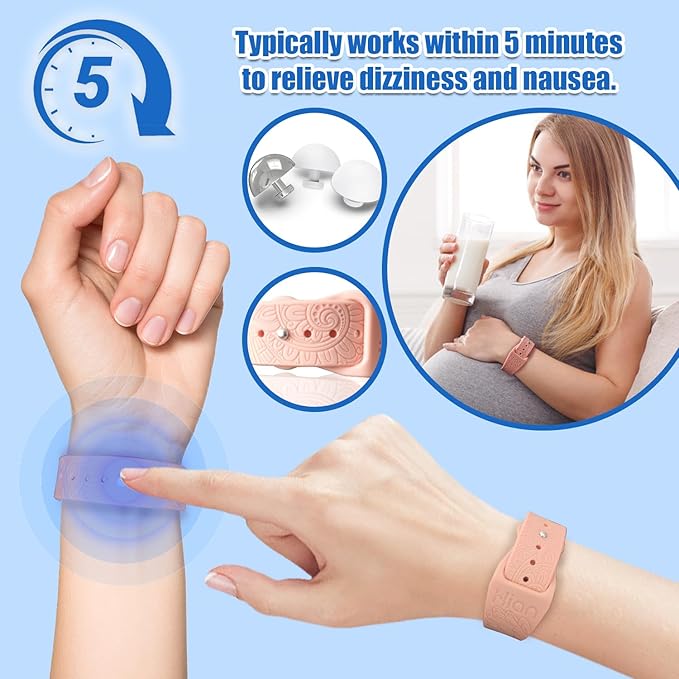 Hion Motion Sickness Bracelets Sea Sickness Wristbands for Motion Sickness/Morning Sickness/Pregnancy Nausea Anti Nausea Wristband Acupressure Nausea Bands Motion Sickness Bands（3Pairs-Black）