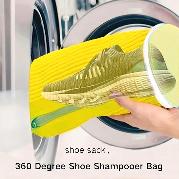 Shoe Cleaning Bag, Washing Machine Shoe Bag, Reusable Sneaker Cleaning Bag, Suitable for Washing Machines and Dryers, Shoe Cleaning Bag with Side Zipper and Hanging Cord (2-Pack, Gray)