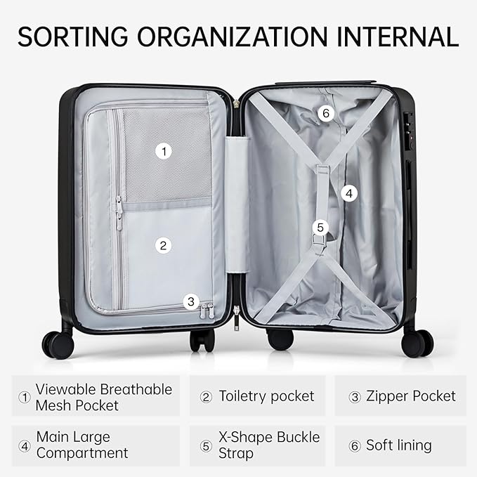 MILADA Carry On Luggage 22x14x9 Airline Approved Hard Shell Suitcases TSA Approved Carry On Luggage With Wheels 20 inch Carry On Suitcase Travel Luggage Carry On Bag, Blackish Green