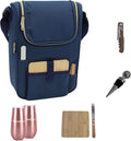 Truvelli Plush Picnic Premium Wine Bag, 7-in-1 Insulated 2 Bottle Wine Carrier Tote, Wine & Cheese Cooler Bag, Great Gifts for Wine Lovers (Deep Blue)