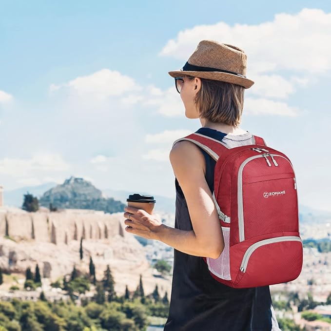 ZOMAKE Lightweight Packable Backpack 30L, Foldable Hiking Backpacks Water Resistant Compact Folding Daypack for Travel(Red)