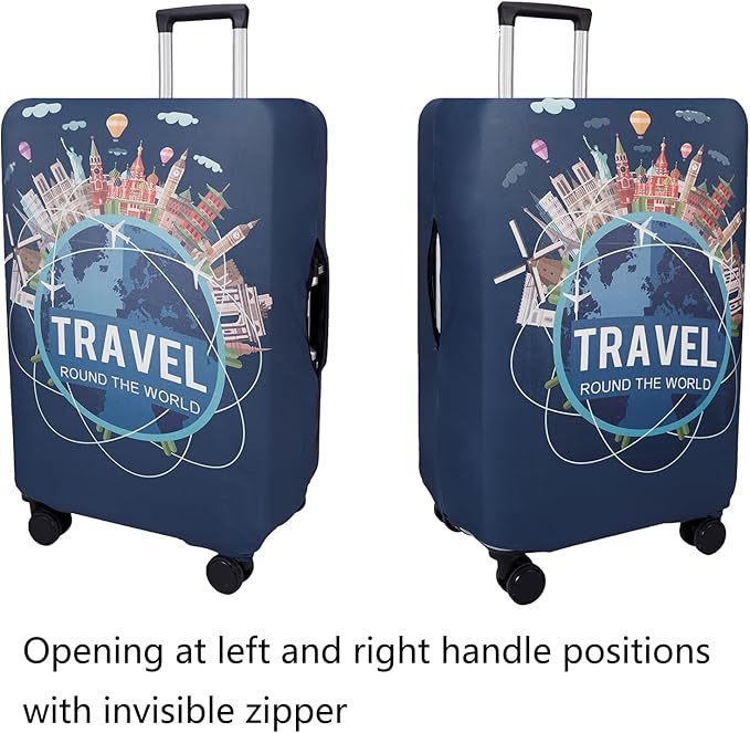 WUJIAONIAO Travel Luggage Cover Baggage Suitcase Cover Protector Skins 18-32 Inch (A9 TRAVEL, M (for 22-24 inch luggage))