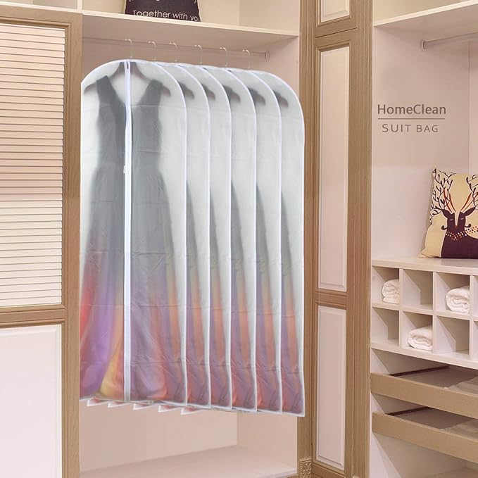 Dress Bags for Hanging Clothes 24'' x 54'' Long Dress Hanging Garment Bag White Breathable Garment Bags for Hanging Clothes Full Zipper Dust Cover for Storage Closet Pack of 6