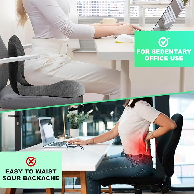 Buttocks Cushion for Office Chair Memory Foam Seat Pad for Butt Support Tailbone Relief Ergonomic Chair Cushion for Home Car Travel or Work (Navy Blue)