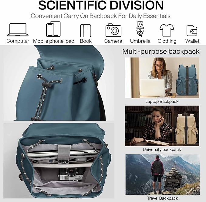 mixi Travel Laptop Backpack for Women & Men Carry On Backpack fits 16'' Laptop, Waterproof Lightweight Casual Weekender Bags Rucksack,17 Inch, Abyssal Green