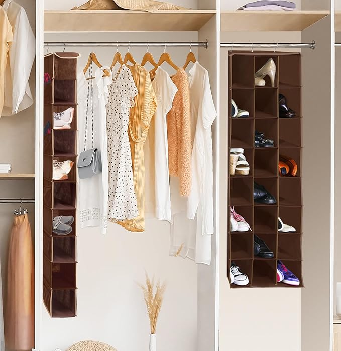 SIMPLE HOUSEWARE Hanging Closet Organizers 24 Section Shoe Shelves, Brown