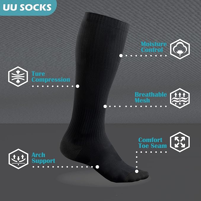 Medical Compression Socks for Women and Men 3 Pairs 20-30 mmHg Knee High Christmas Compression Stockings Circulation Best for Running Athletic Nurses