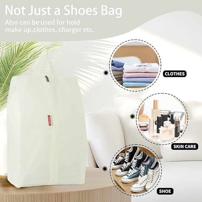 6pcs Portable Shoe Organizer, Travel Pouches with Zipper, Golf Shoe Bags, Clothes Bags, Soccer Cleats Bag Shoe Pouch for Gym, Waterproof, Odor-Resistant (White)