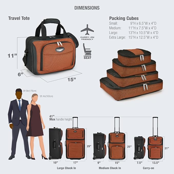 Travel Select Amsterdam 8-Piece Softside Expandable Luggage Set, Lightweight 2-Wheel Suitcases with Packing Cubes & Travel Tote, Durable Polyester Construction, Burgundy